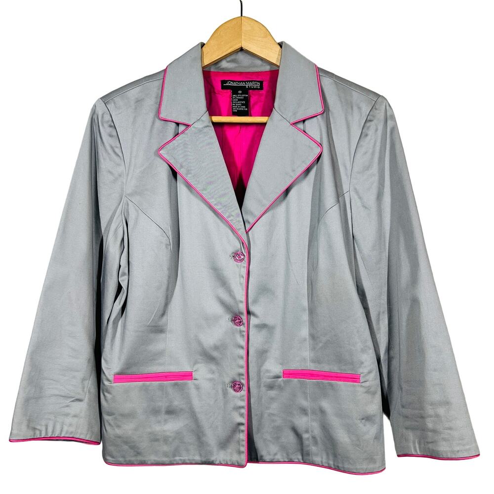 Jonathan Martin Studio Pink Piped Blazer Jacket Career Casual 3 Button - 10